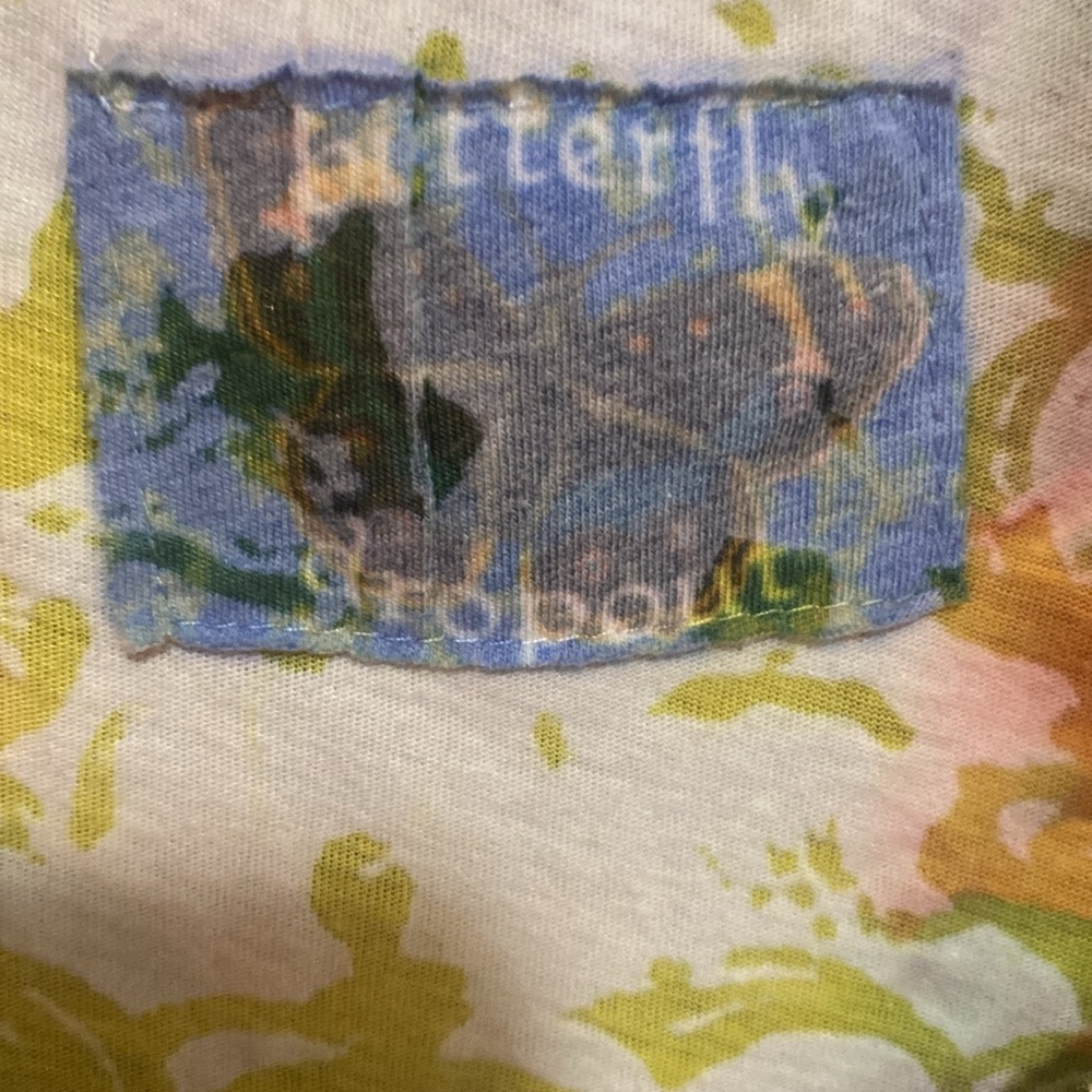 EUC anthropology Butterfly dropout orange, yellow, blue blouse, top S - Picture 6 of 7
